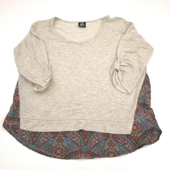 Bobeau Cream/Tan Marled Boho Flowy Sweatshirt Cottage Cottagecore Boxy Oversize - Picture 1 of 8